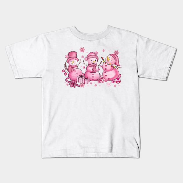 Pink Crhistmas Snowman Kids T-Shirt by Velvet Love Design 